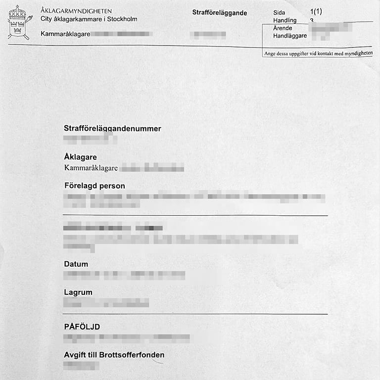 Officiellt dokument från åklagarmyndigheten