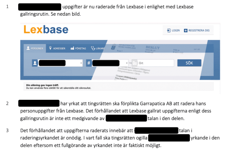 Lexbase yttrande om gallring av GDPR warriors domar