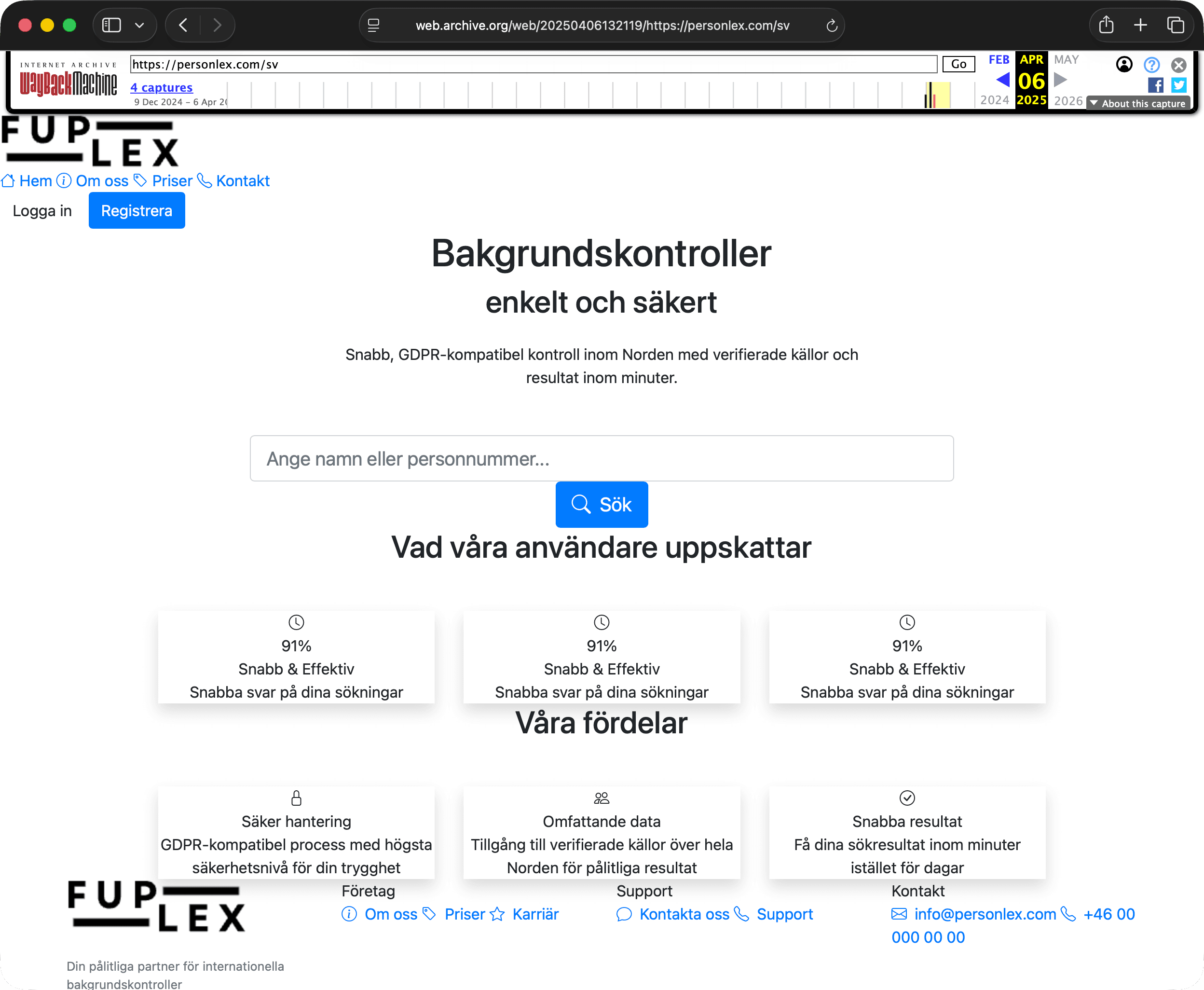Personlex i Wayback Machine den 6 april 2025, med Fuplex logotyp
